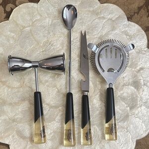 Vintage 4 Piece Bar set with Spoon And Fork Set Lucite Seahorse Handles MCM